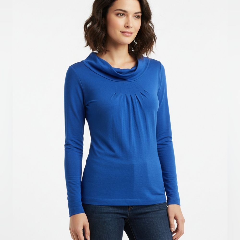 Theory Blue Cowl Neck Long Sleeve Top Size Medium